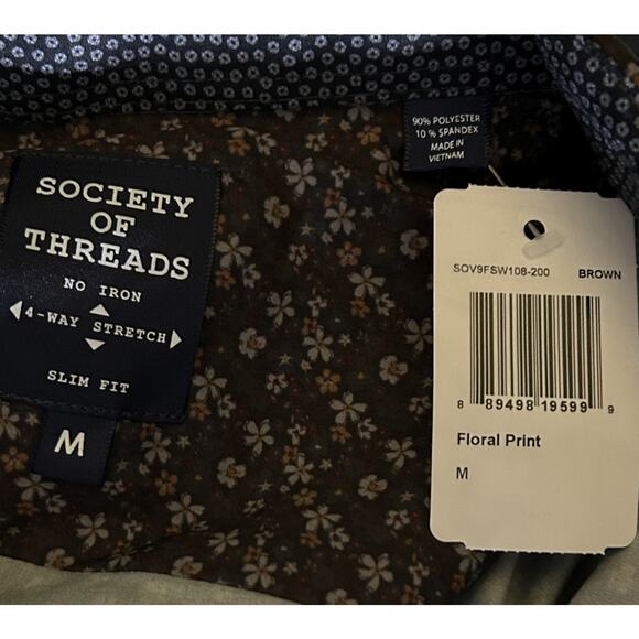 NWT Society of Threads No Iron Stretch Brown Floral Shirt M - Picture 5 of 5